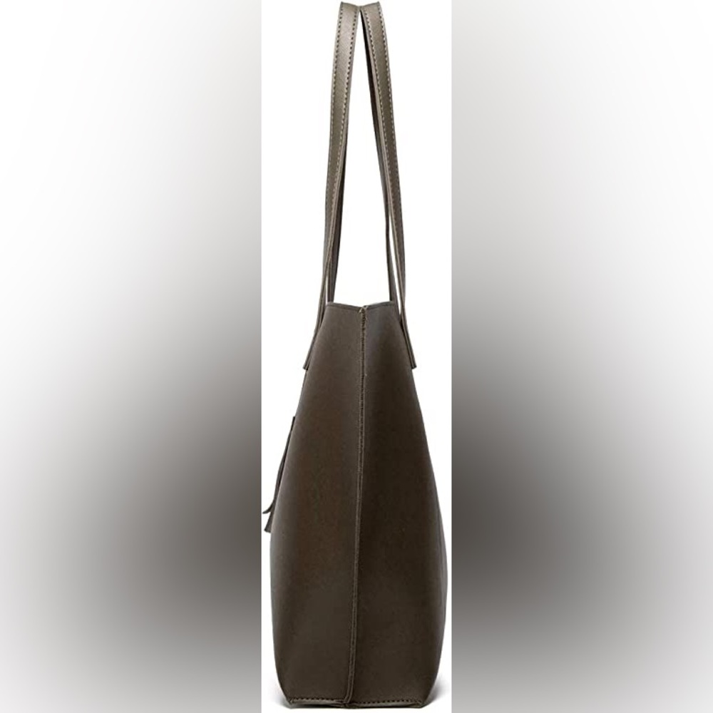 DARK GREEN SOFT FAUX LEATHER TOTE SHOULDER BAG - Picture 5 of 5